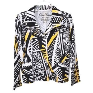 Onque Casuals Moto Jacket Womens S Black Yellow Geometric Animal Print Stretch